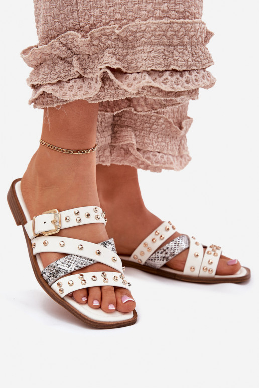 Versierd Damespantoffels met brede hakken Met Strepen I met gespen Initte kleur Het heeftnitte Versierd Damespantoffels met brede hakken Met Strepen I met gespen Initte kleur Het heeftnitte