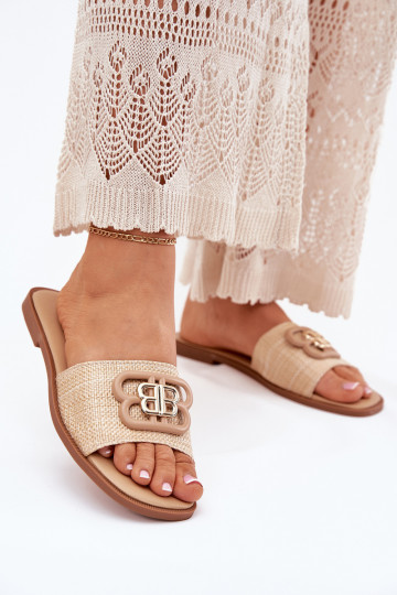 Dames slippers zonder hak met fraaie details Nenitta zandkleurig