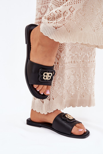 gleichschenklig Damenhausschuhe Mit Dekorationen Detalem schZuarze Farbe Nenitta