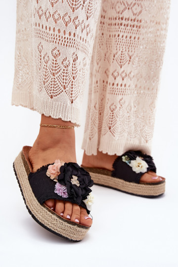 Damespantoffels met bloemen met platform Met Vlecht zInart Zenvanis 2