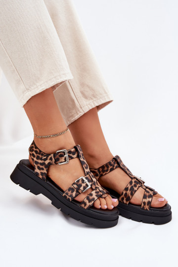 Damen Kunstleder Sandalen mit Schnallen Jeneliena mit Leopardenmuster