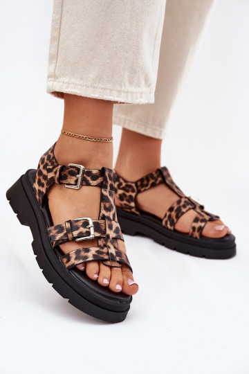 Sandales pour femmes en cuir synthétique avec boucles Jeneliena à motifs léopard 2
