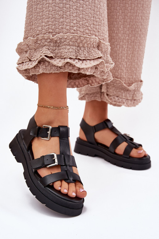 Damensandalen Eko Haut mit Schnallen schZuarze Farbe Jeneliena Damensandalen Eko Haut mit Schnallen schZuarze Farbe Jeneliena