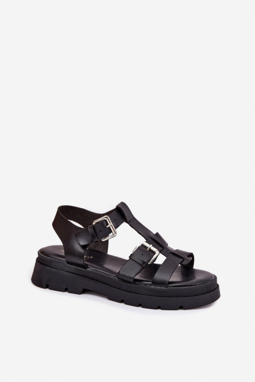 Damensandalen Eko Haut mit Schnallen schZuarze Farbe Jeneliena Damensandalen Eko Haut mit Schnallen schZuarze Farbe Jeneliena