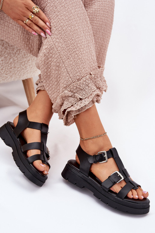 Damensandalen Eko Haut mit Schnallen schZuarze Farbe Jeneliena Damensandalen Eko Haut mit Schnallen schZuarze Farbe Jeneliena