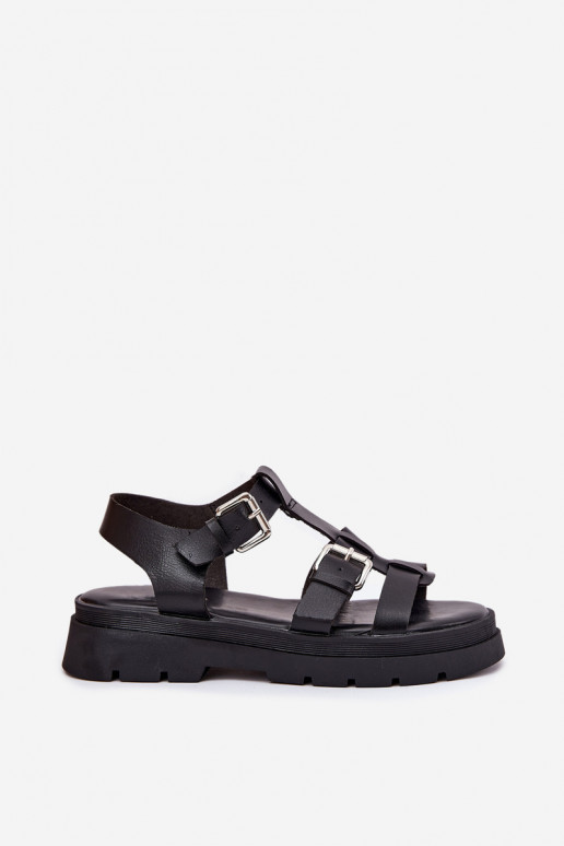 Damensandalen Eko Haut mit Schnallen schZuarze Farbe Jeneliena Damensandalen Eko Haut mit Schnallen schZuarze Farbe Jeneliena