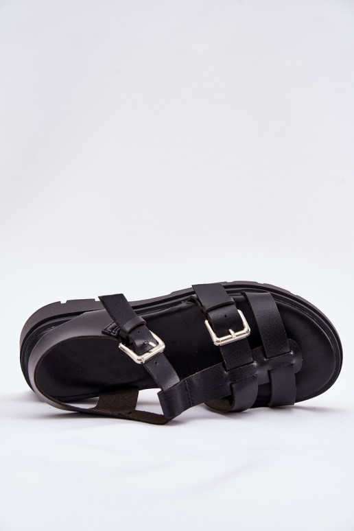 Damensandalen Eko Haut mit Schnallen schZuarze Farbe Jeneliena Damensandalen Eko Haut mit Schnallen schZuarze Farbe Jeneliena