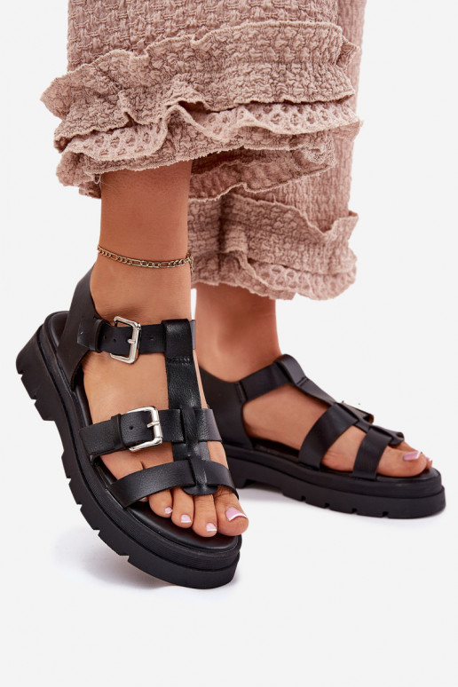 Damensandalen Eko Haut mit Schnallen schZuarze Farbe Jeneliena Damensandalen Eko Haut mit Schnallen schZuarze Farbe Jeneliena