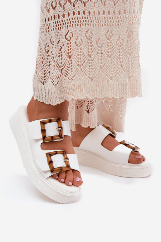 Eko Pantoufles en cuir Féminin avec une plateforme avec boucles couleur blanche Xanivia