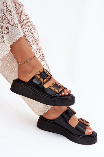 Eko Pantoufles en cuir Féminin avec une plateforme avec boucles couleur noire Xanivia