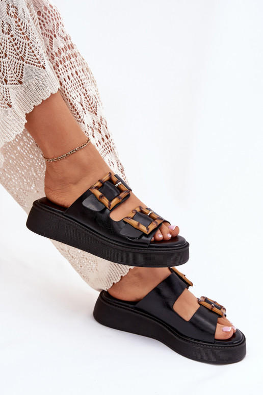 Eko Pantoufles en cuir Féminin avec une plateforme avec boucles couleur noire Xanivia