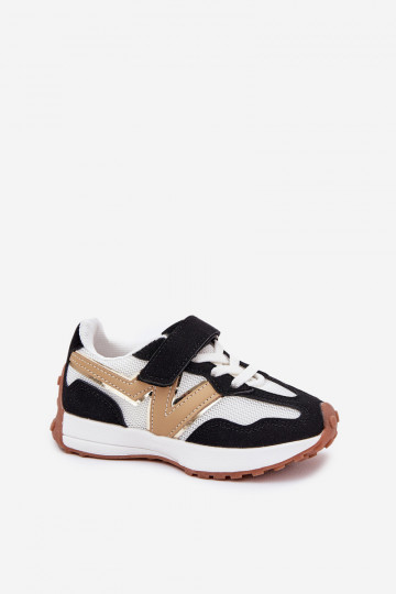 Chaussures modèle baskets Puéril avec attaches adhésives Blanc-couleur noire Tezzu 2