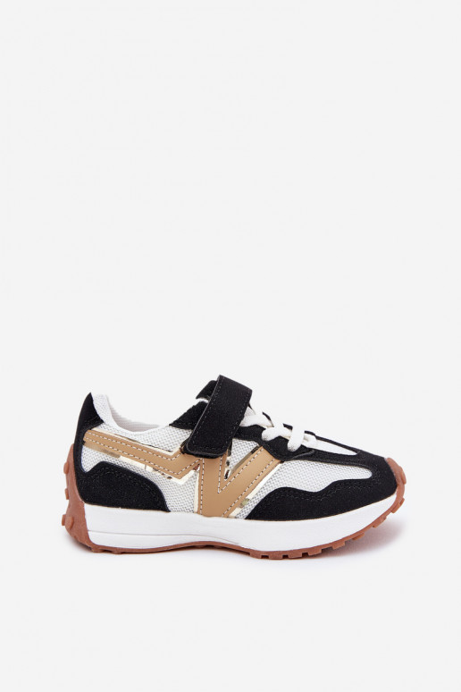 Chaussures modèle baskets Puéril avec attaches adhésives Blanc-couleur noire Tezzu