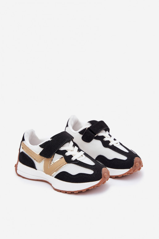 Chaussures modèle baskets Puéril avec attaches adhésives Blanc-couleur noire Tezzu