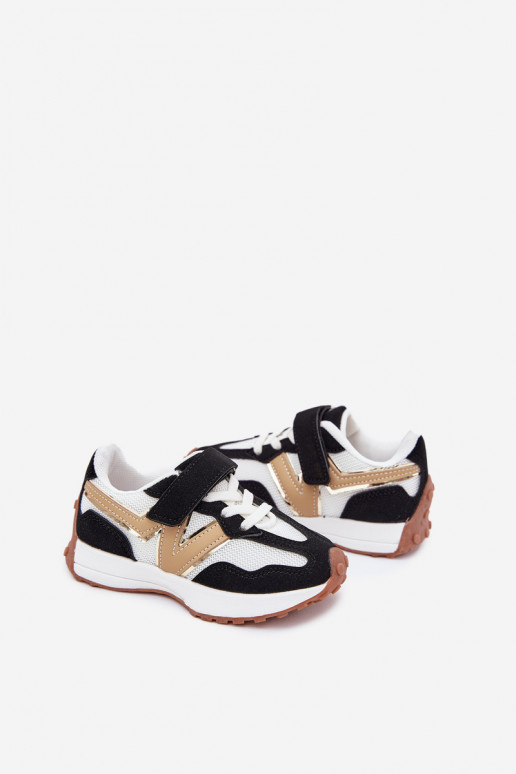 Chaussures modèle baskets Puéril avec attaches adhésives Blanc-couleur noire Tezzu