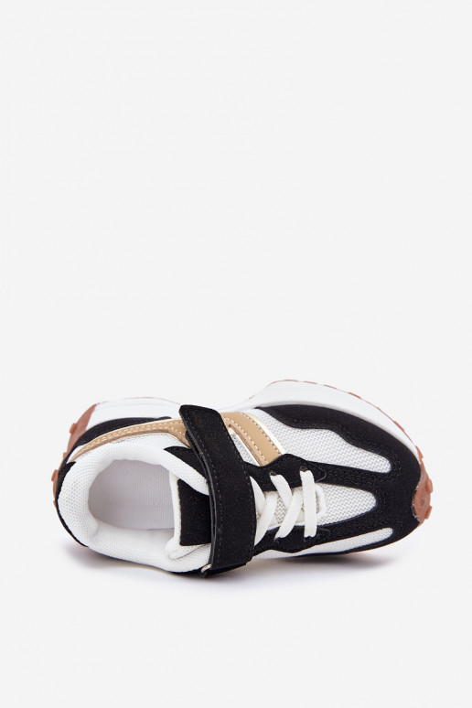 Chaussures modèle baskets Puéril avec attaches adhésives Blanc-couleur noire Tezzu