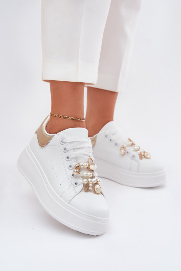 Sneakers model schoenen Dames met platform Z Przypinkami INit-gouden kleur Ocerdia 2