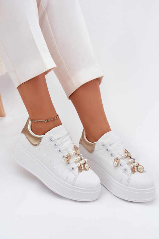 Sneakers model schoenen Dames met platform Z Przypinkami INit-gouden kleur Ocerdia