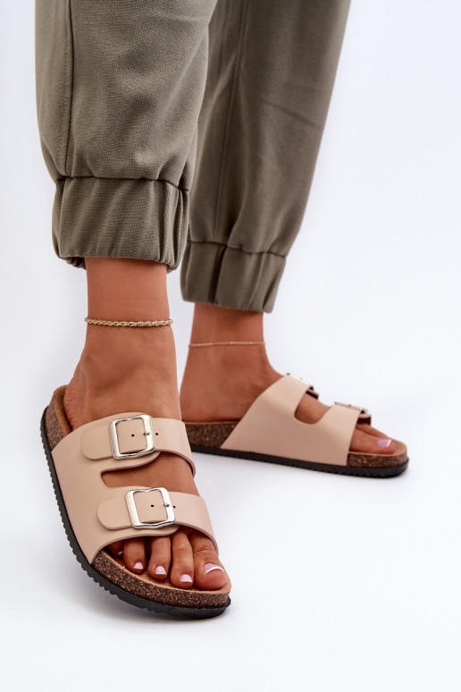 Damespantoffels met gespen beige Oliena Damespantoffels met gespen beige Oliena