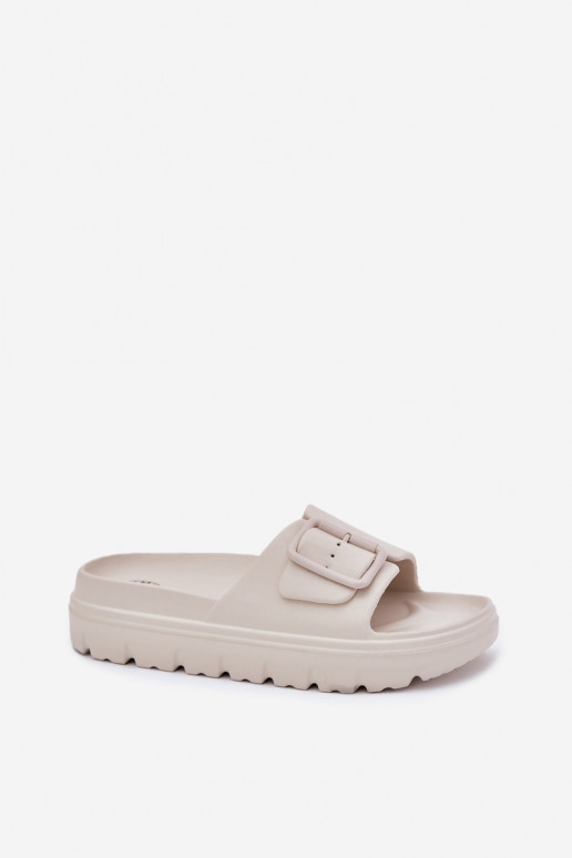 Damespantoffels LichtgeInicht pantoffels met platform met gespen beige Viasara Damespantoffels LichtgeInicht pantoffels met platform met gespen beige Viasara