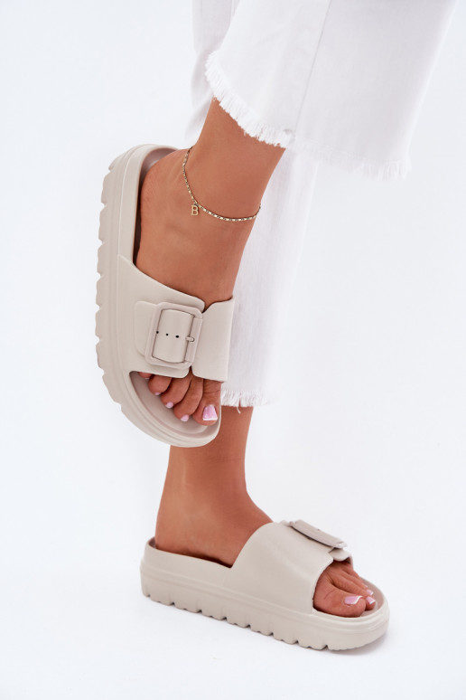 Damespantoffels LichtgeInicht pantoffels met platform met gespen beige Viasara Damespantoffels LichtgeInicht pantoffels met platform met gespen beige Viasara