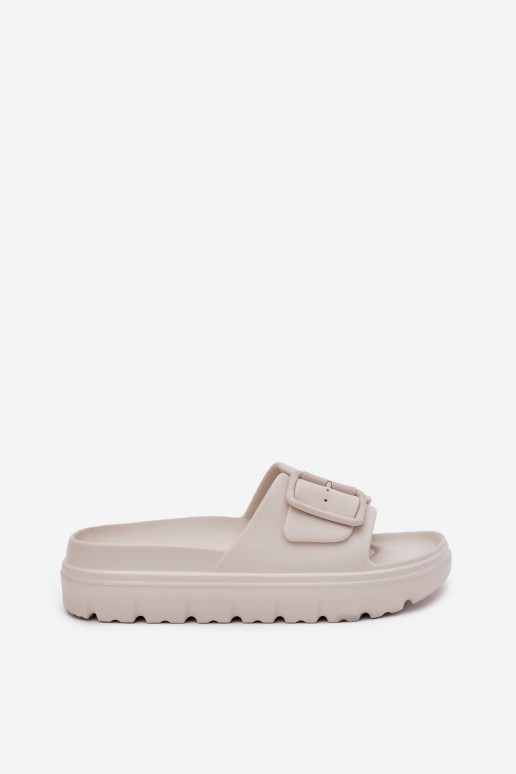 Damespantoffels LichtgeInicht pantoffels met platform met gespen beige Viasara Damespantoffels LichtgeInicht pantoffels met platform met gespen beige Viasara
