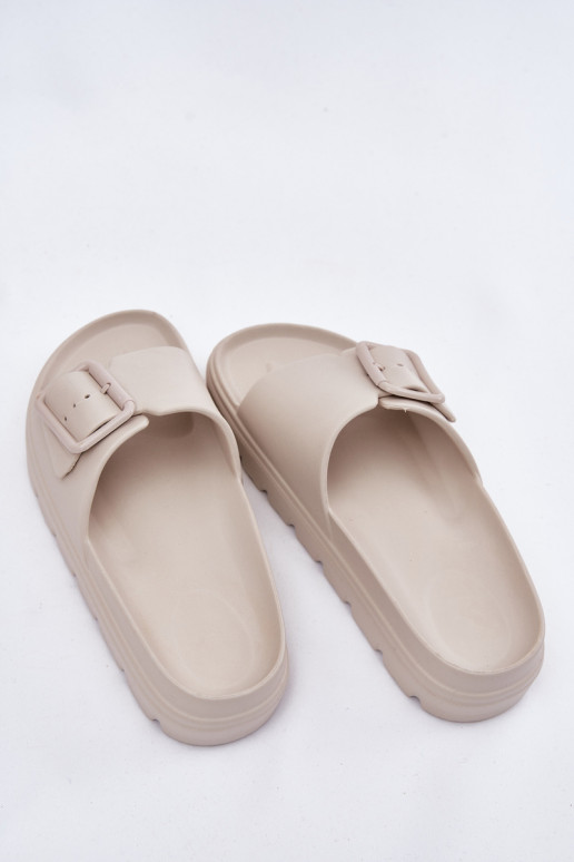 Damespantoffels LichtgeInicht pantoffels met platform met gespen beige Viasara Damespantoffels LichtgeInicht pantoffels met platform met gespen beige Viasara
