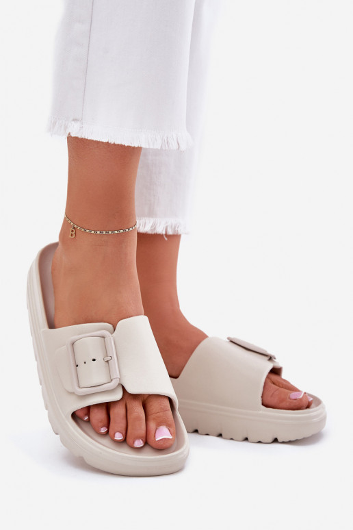 Damespantoffels LichtgeInicht pantoffels met platform met gespen beige Viasara Damespantoffels LichtgeInicht pantoffels met platform met gespen beige Viasara