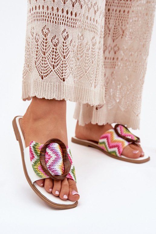 Slippers Dames plat versieren met gespen Initte kleur LuInam Slippers Dames plat versieren met gespen Initte kleur LuInam