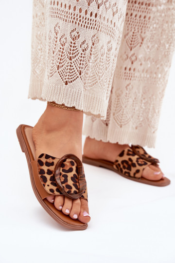 Slippers Dames plat versieren met gespen met luipaardbontpatronen LuInam 2
