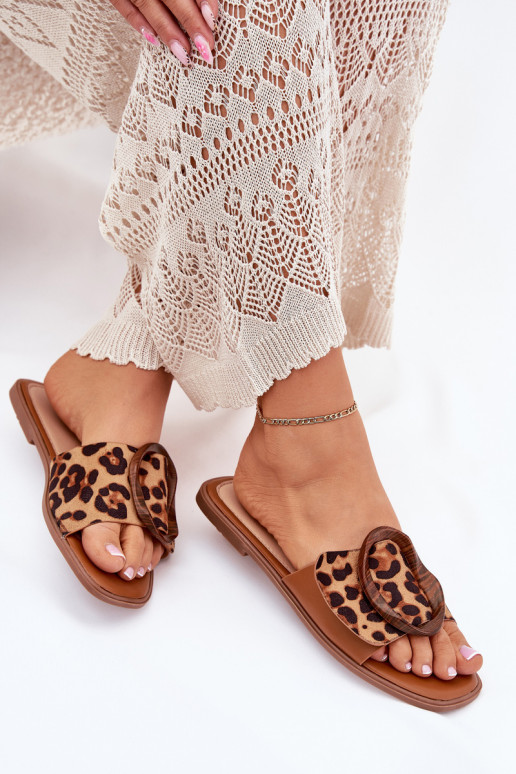 Slippers Dames plat versieren met gespen met luipaardbontpatronen LuInam
