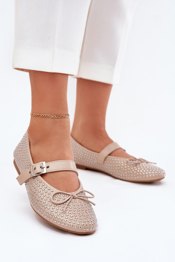 Décoré Ballerines avec des rubans I Bandesem beige Zdivisa