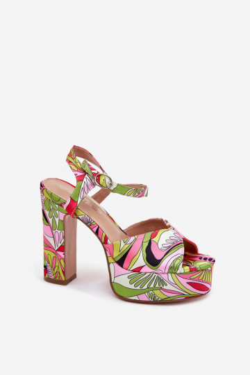 Gemustert Sandalen mit Absätzen und Plattform Rosa-grüne Farbe Slaria 2
