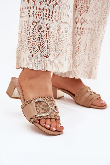 Feminin Hausschuhe mit Absätzen Mit Dekorationen Detalem Beige Julinemi 2