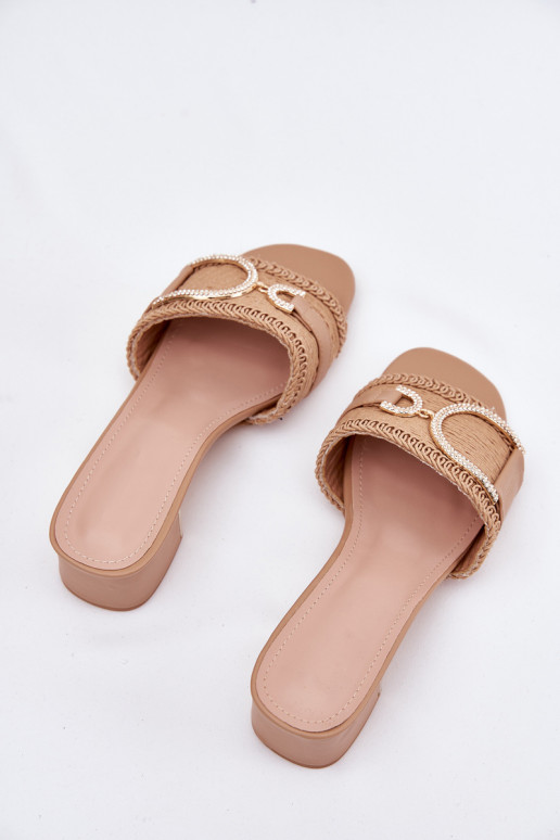 Dames Slippers met hakken Met sierlijk Detalem beige Julinemi Dames Slippers met hakken Met sierlijk Detalem beige Julinemi