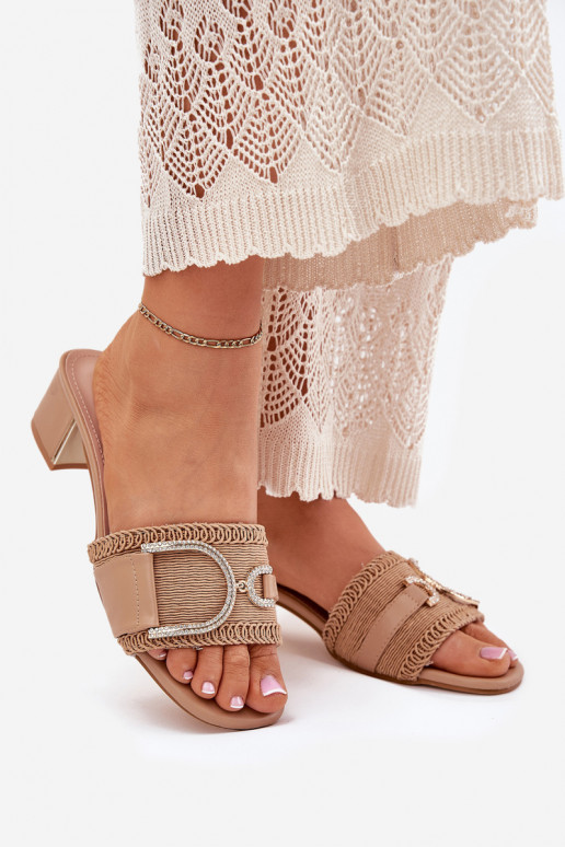 Féminin Chaussons avec des talons Avec des décorations Detalem beige Julinemi Féminin Chaussons avec des talons Avec des décorations Detalem beige Julinemi