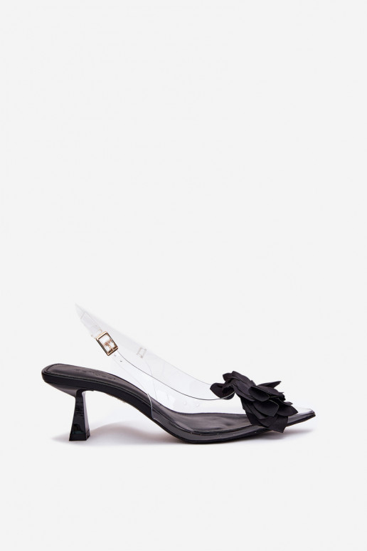 Durchschauen Sandalen mit dünnen Absätzen Mit Dekorationen Eine Blume schZuarze Farbe Risalie