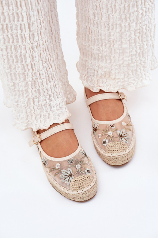 Netz Espadrilles Z Haftem mit einer Plattform Beige Laxisa