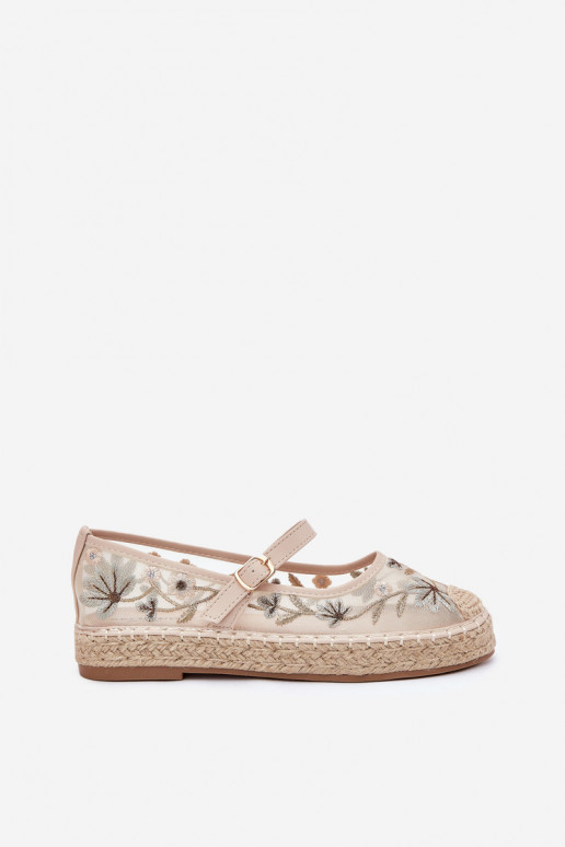 Netz Espadrilles Z Haftem mit einer Plattform Beige Laxisa