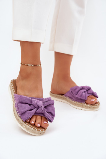 Violetkleurige dames slippers met platform, vlecht elementen en strikje "Alpireda"