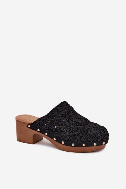 SzydełkoÀe Pantoufles pour femmes avec des talons couleur noire Senevia SzydełkoÀe Pantoufles pour femmes avec des talons couleur noire Senevia