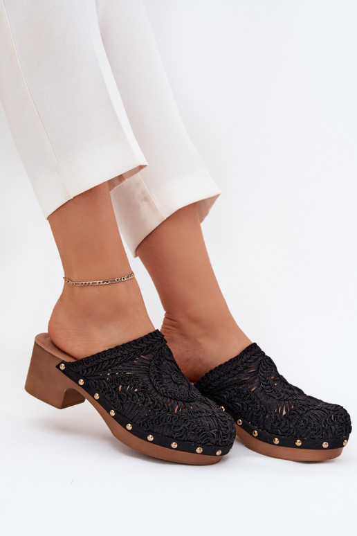 SzydełkoZue Damenhausschuhe mit Absätzen schZuarze Farbe Senevia