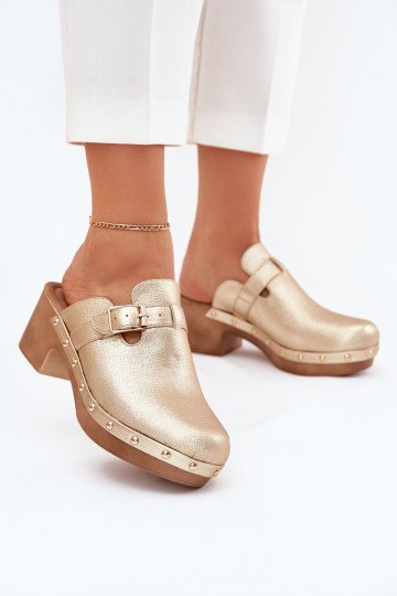 Slippers Klompen Dames met hakken met gespen gouden kleur Veldexina 2