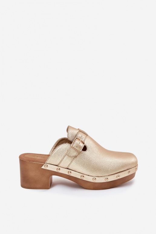 Slippers Klompen Dames met hakken met gespen gouden kleur Veldexina Slippers Klompen Dames met hakken met gespen gouden kleur Veldexina