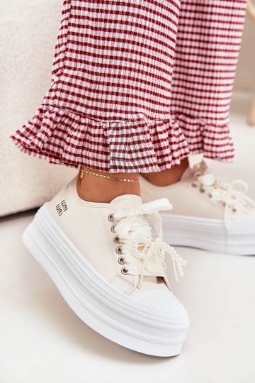 Vrijetijdsschoenen met platform Met sierlijk Vetersluitingm beige Tivora 2