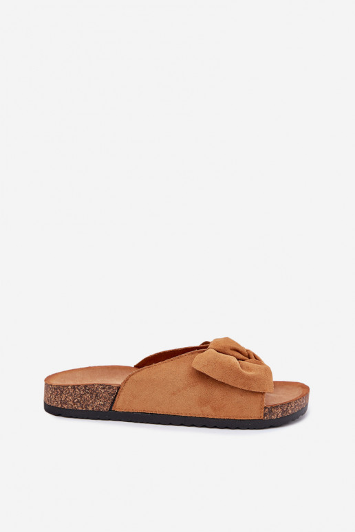 Pantoufles pour femmes Sur une semelle en liège Kokardką marron Seressa Pantoufles pour femmes Sur une semelle en liège Kokardką marron Seressa