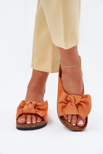 Pantoufles pour femmes Sur une semelle en liège Kokardką couleur orange Seressa 2