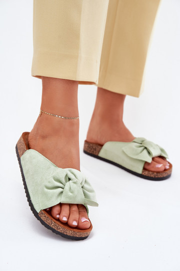 Mintgroene dames slippers "Seressa" op kurken zool met strik 2