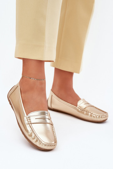 Feminin Eko Haut Mokassins goldene Farbe Lenvie