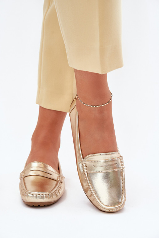 Feminin Eko Haut Mokassins goldene Farbe Lenvie